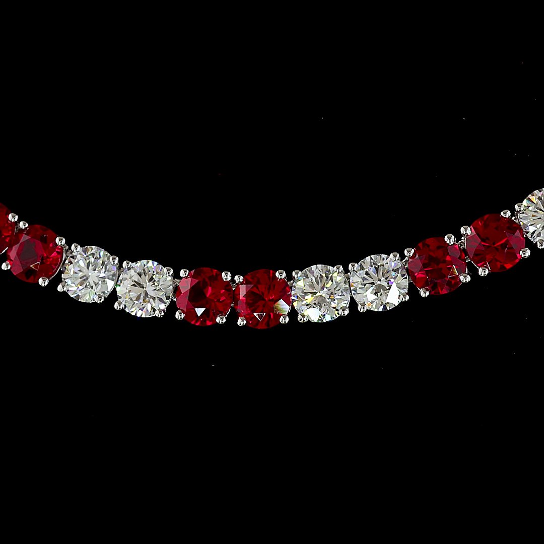 14kt White Gold Lab Diamond And Ruby Tennis Necklace