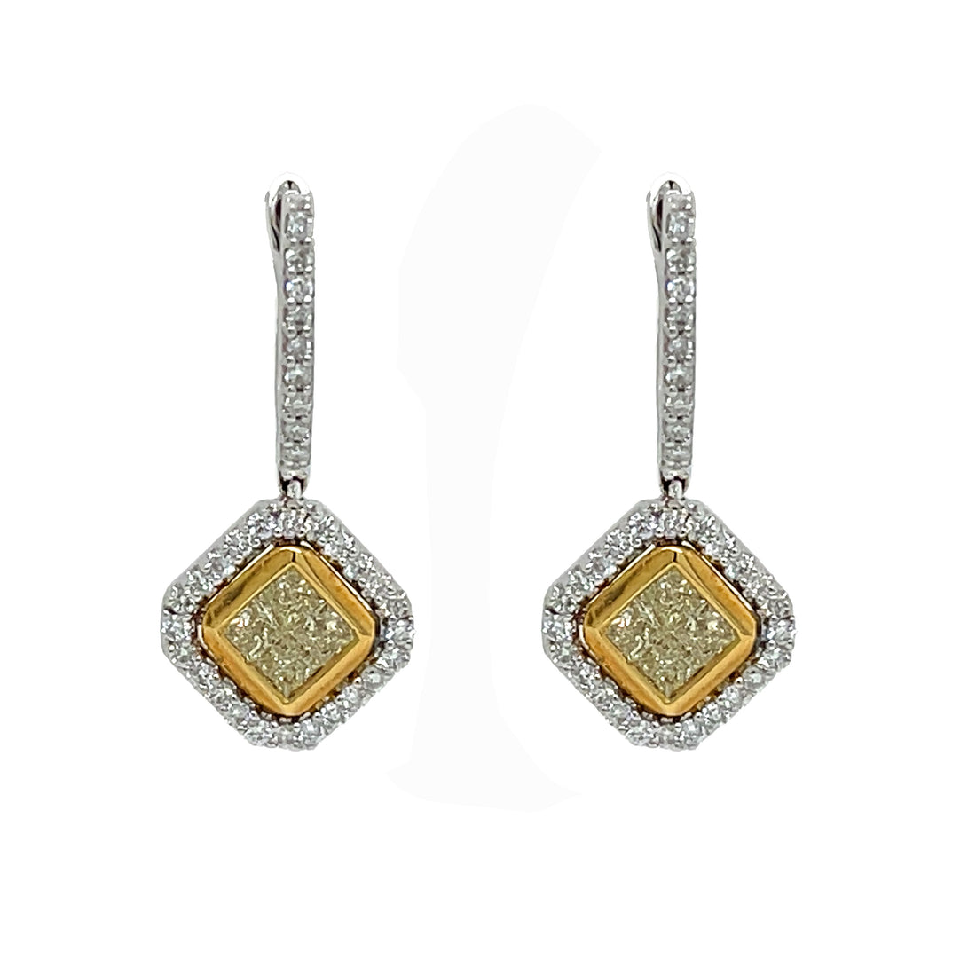 18kt Two Tone Diamond Dangling Earrings