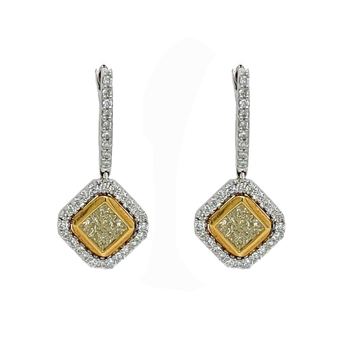 18kt Two Tone Diamond Dangling Earrings