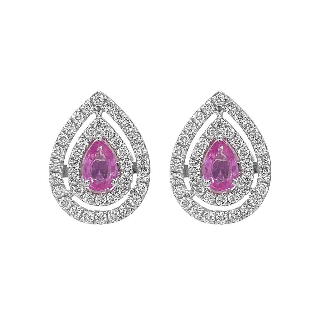 18kt White Gold Diamond and Pink Sapphire Earrings