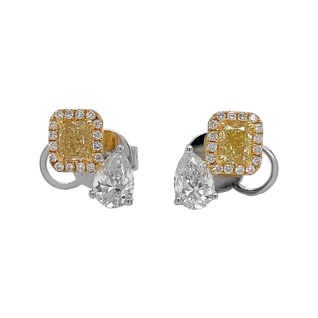 18kt White Gold Diamond and Yellow Diamond Earrings