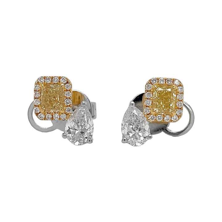 18kt White Gold Diamond and Yellow Diamond Earrings