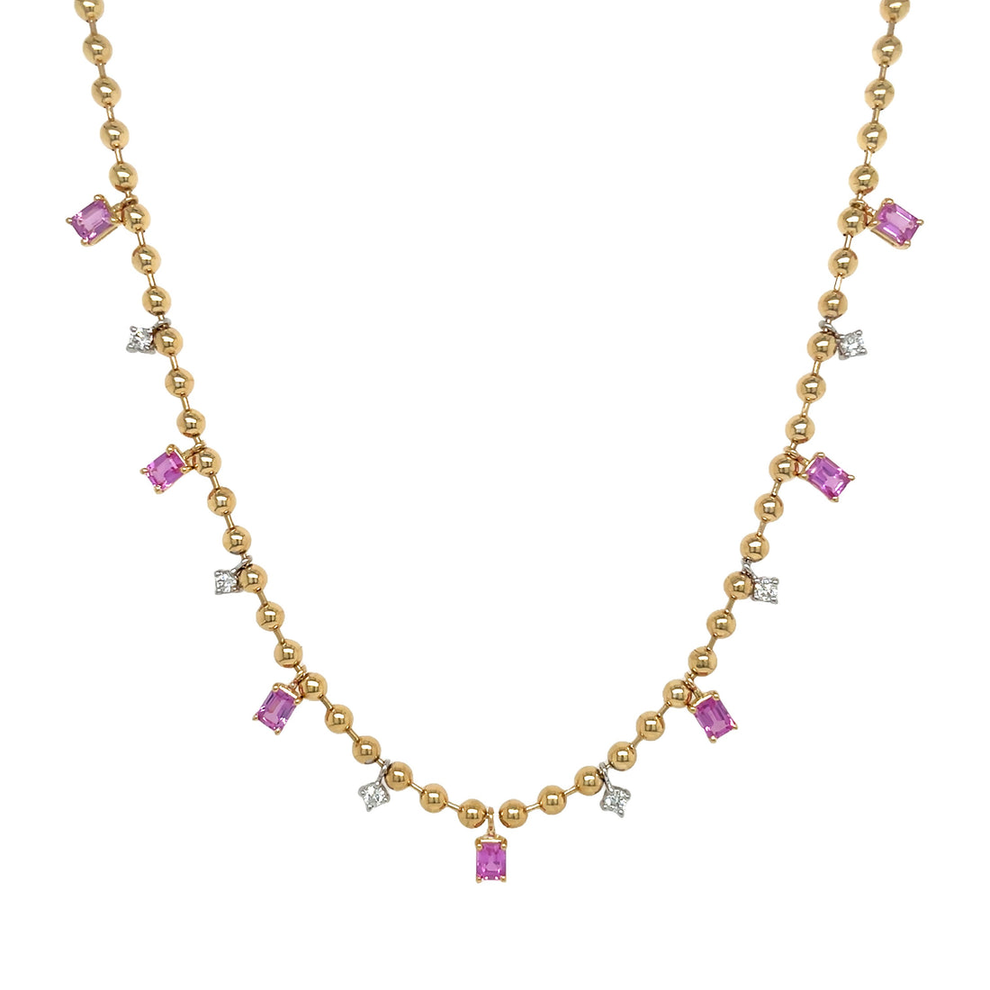18kt Yellow Gold Diamond and Pink Sapphire Necklace