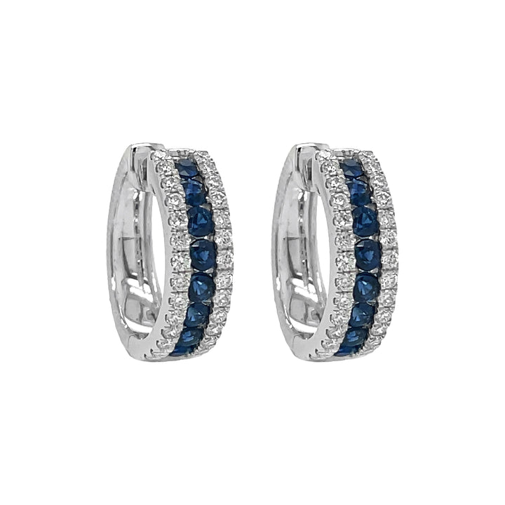 18kt White Gold Diamond and Blue Sapphire Huggie Earrings