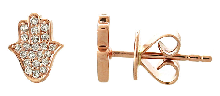 14kt Rose Gold Diamond Hamsa Studs