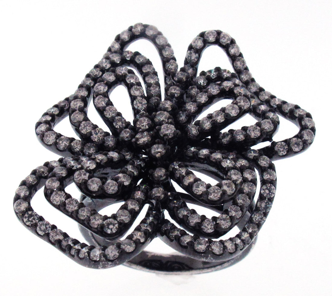 18kt Black Gold Diamond Flower Ring
