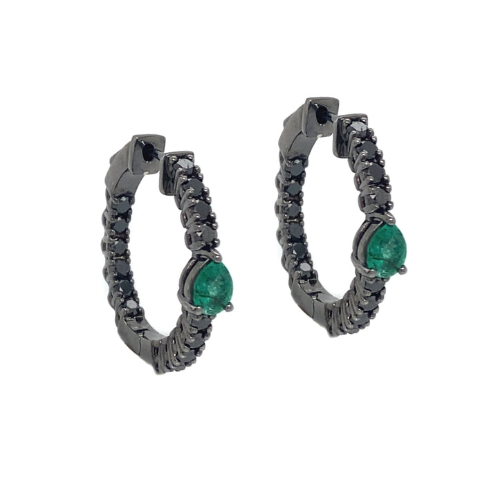 18kt Black Gold Diamond and Emerald Earrings