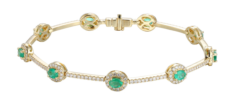 18kt Yellow Gold Diamond and Green Emerald Bracelet