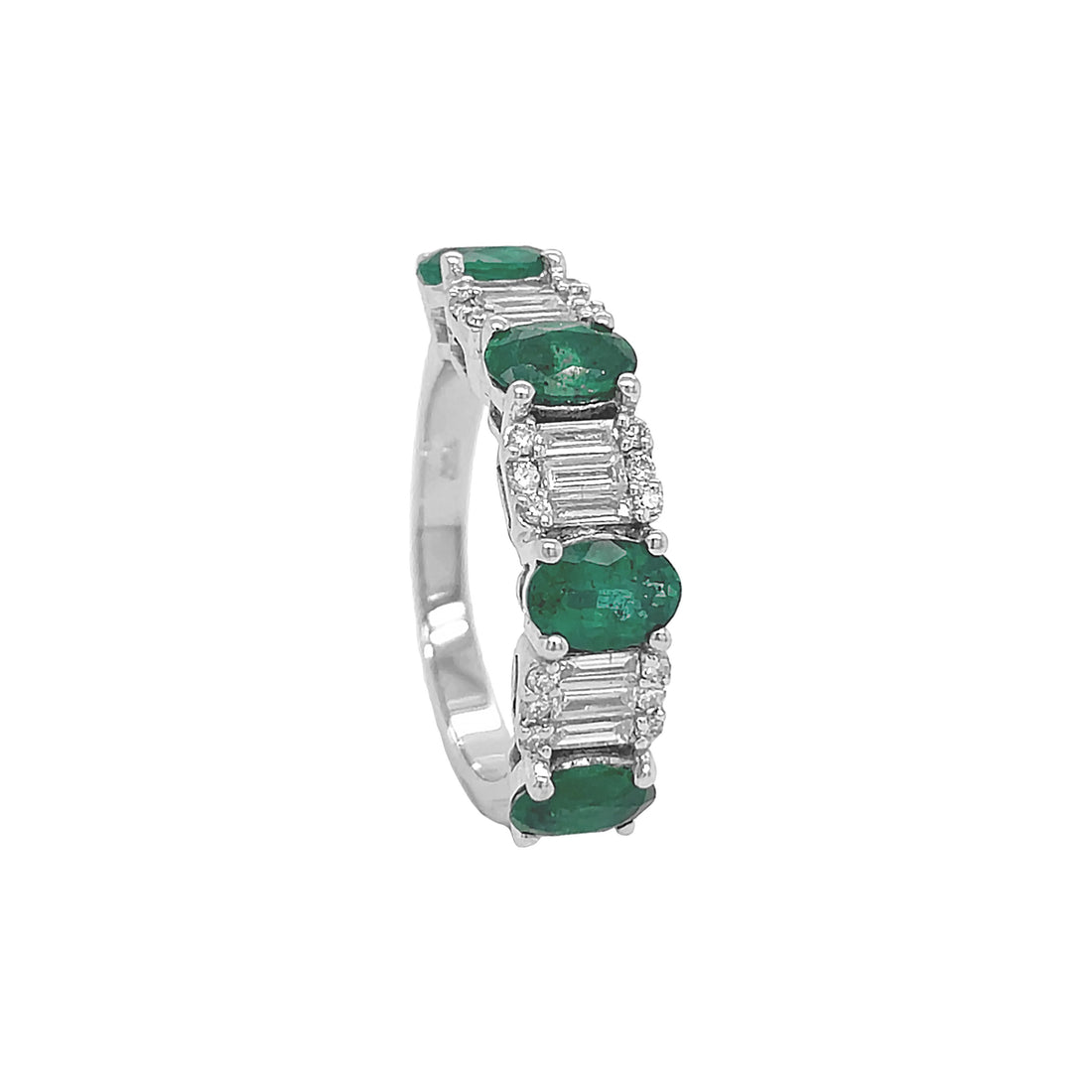 18kt White Gold Diamond and Green Emerald Band