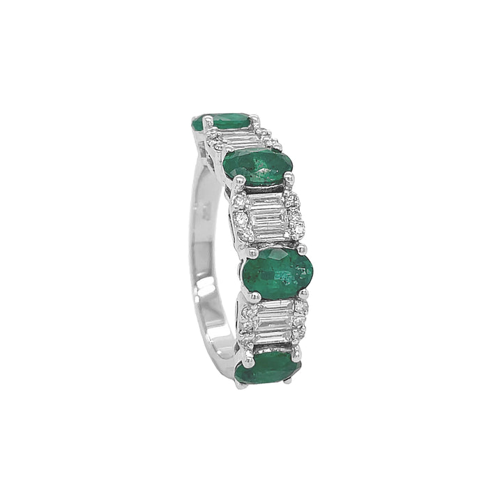 18kt White Gold Diamond and Green Emerald Band