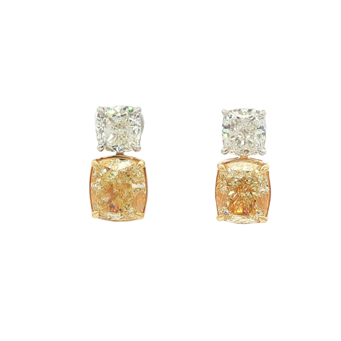 18kt White And Yellow Gold GIA Certified Diamond And Yellow Diamond Earring