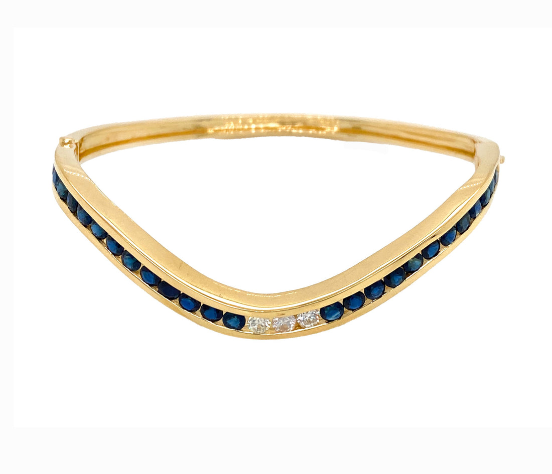 18kt Yellow Gold Diamond And Blue Sapphire Bangle