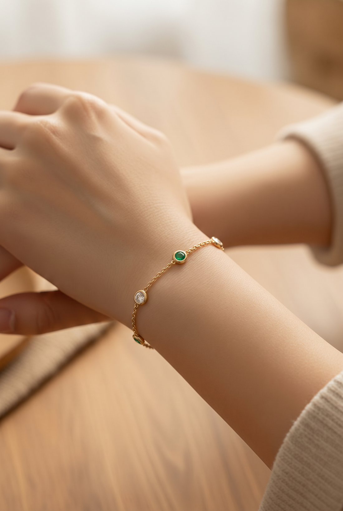 18kt Yellow Gold Diamond And Green Emerald Bracelet