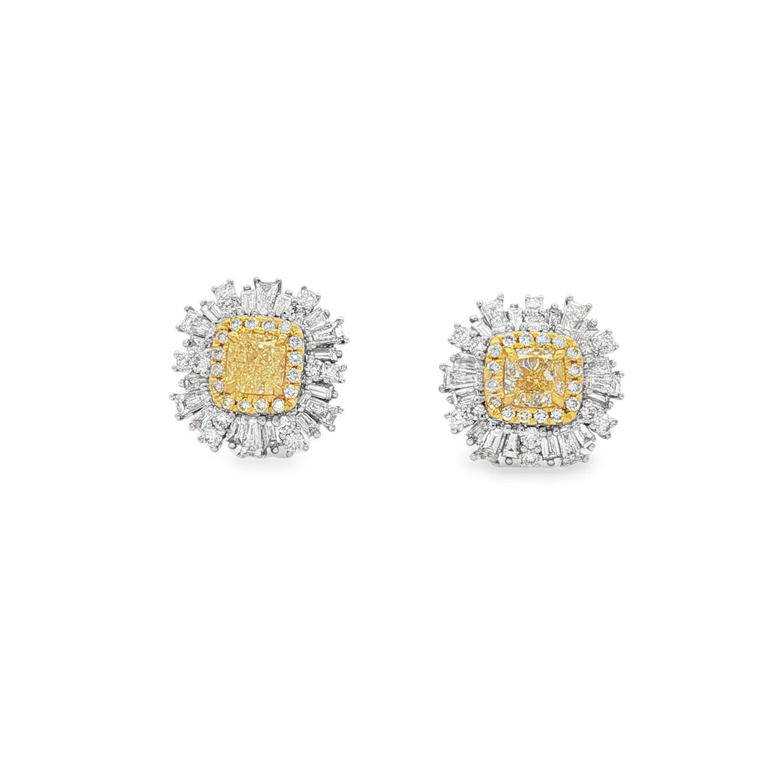 18kt Yellow And White Gold Diamond And Yellow Diamond Earrings