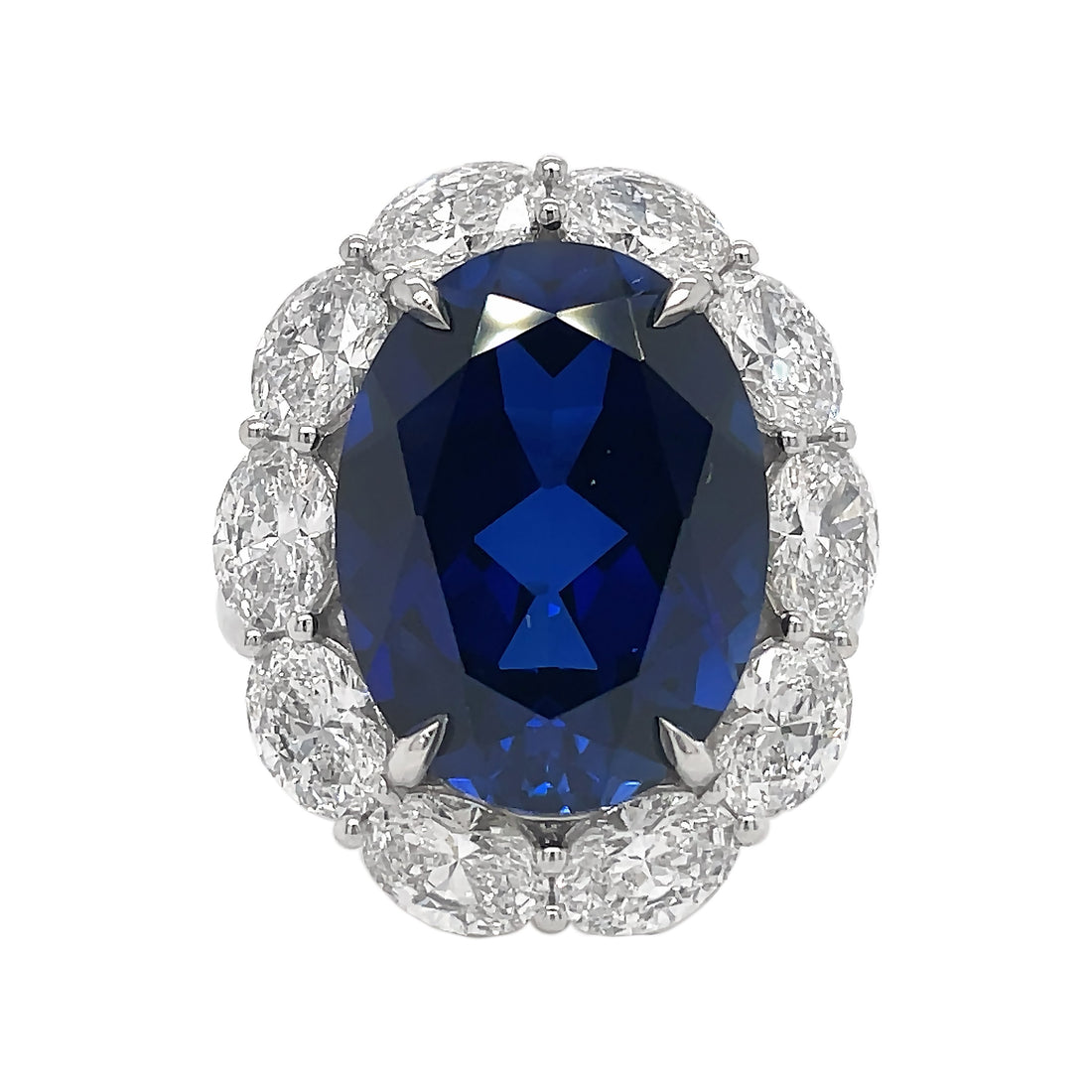 Platinum Lab Diamond and Blue Sapphire Ring