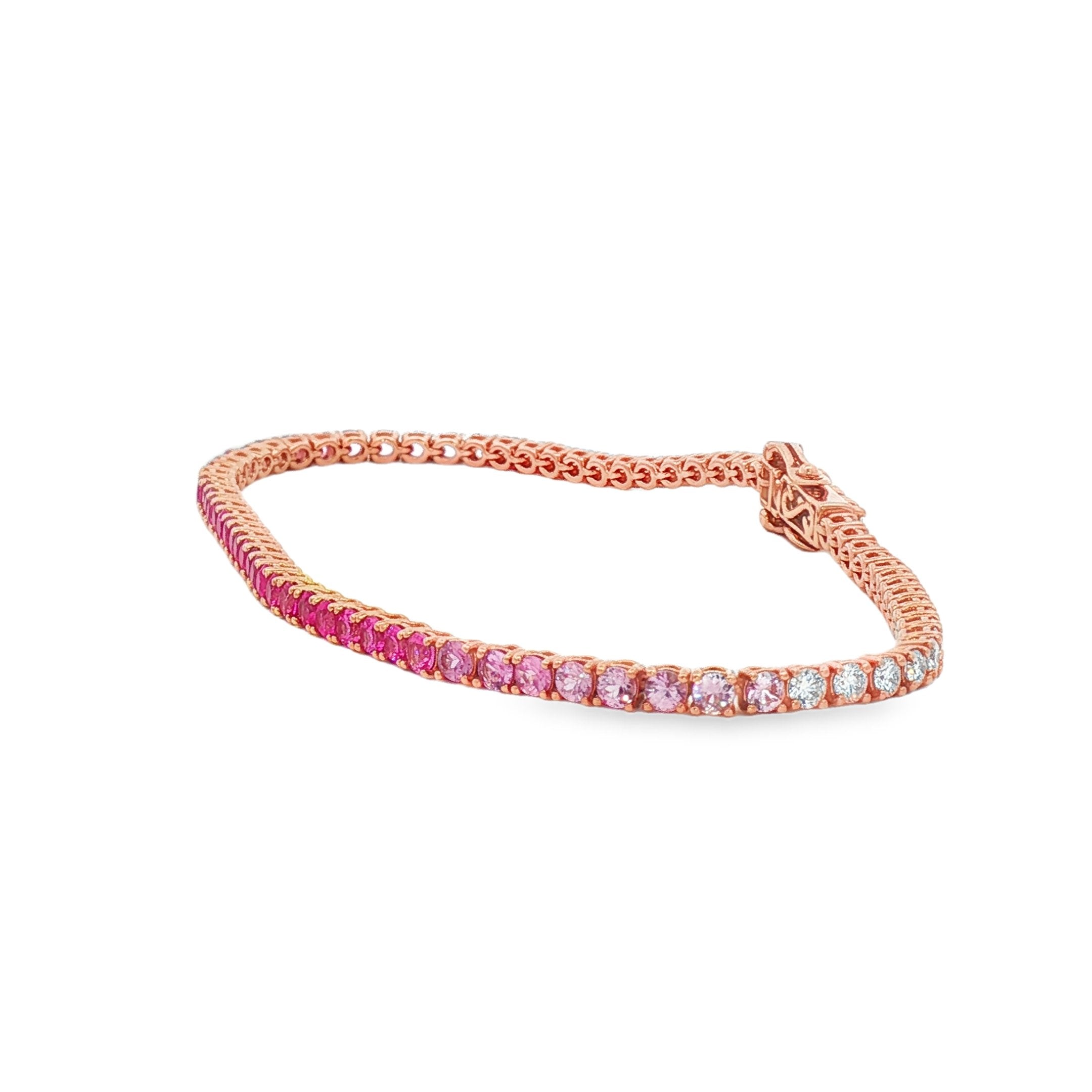 18kt Rose Gold Diamond And Pink Sapphire Tennis Bracelet