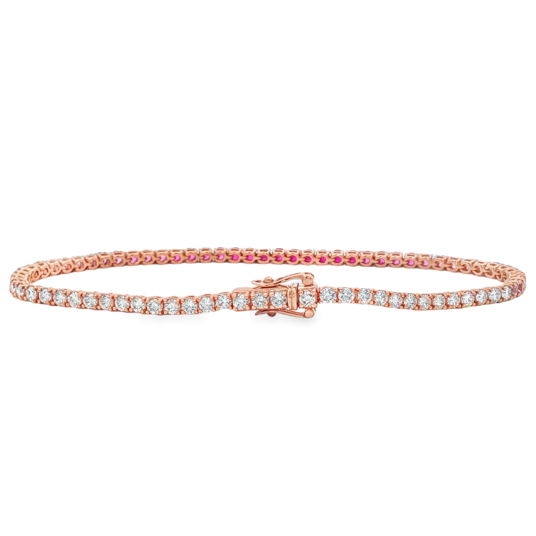 18kt Rose Gold Diamond And Pink Sapphire Tennis Bracelet