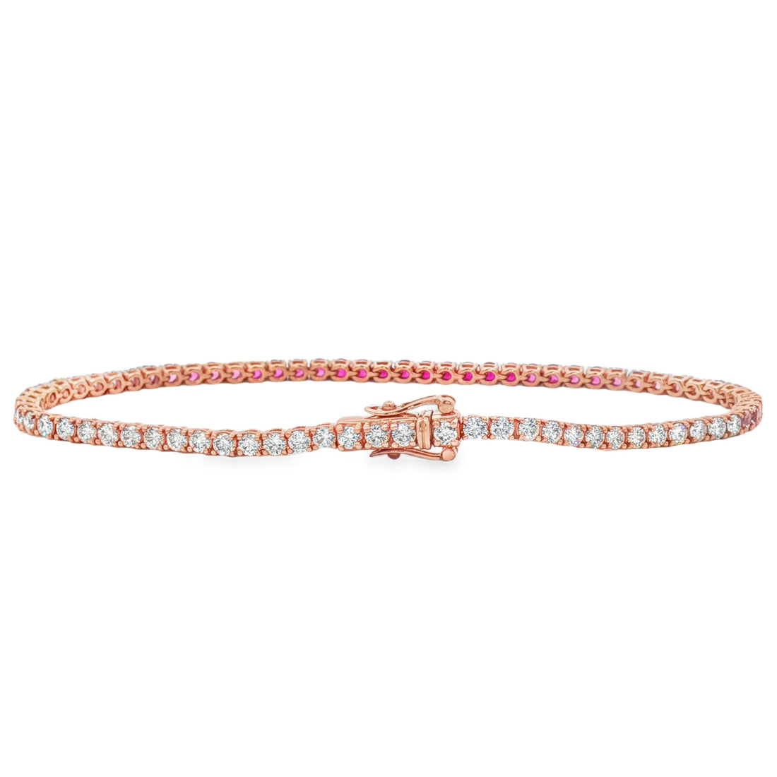 18kt Rose Gold Diamond And Pink Sapphire Tennis Bracelet
