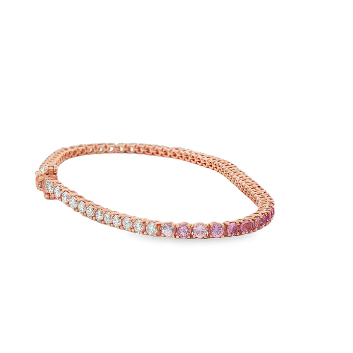 18kt Rose Gold Diamond And Pink Sapphire Tennis Bracelet