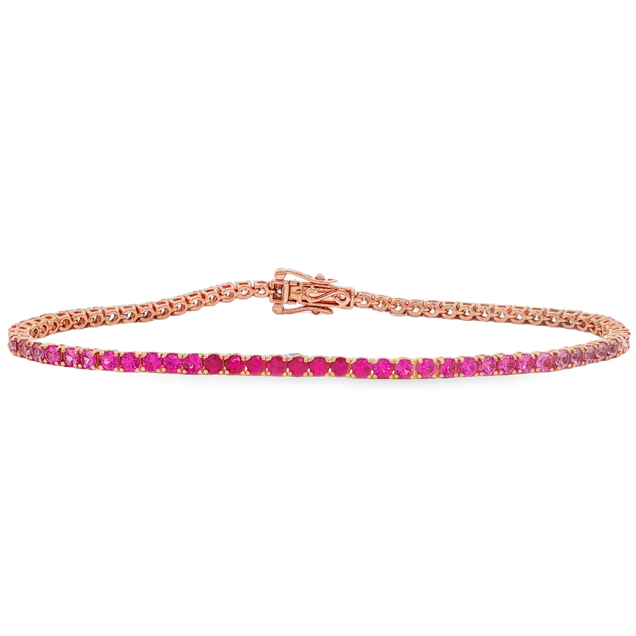 18kt Rose Gold Diamond And Pink Sapphire Tennis Bracelet