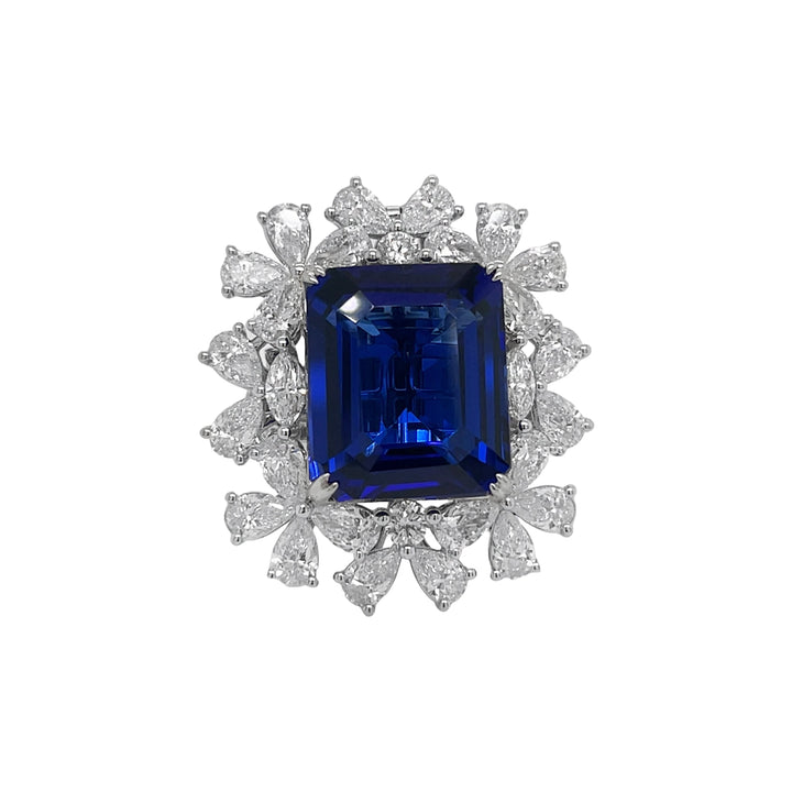 18kt White Gold Diamond and Blue Sapphire Ring