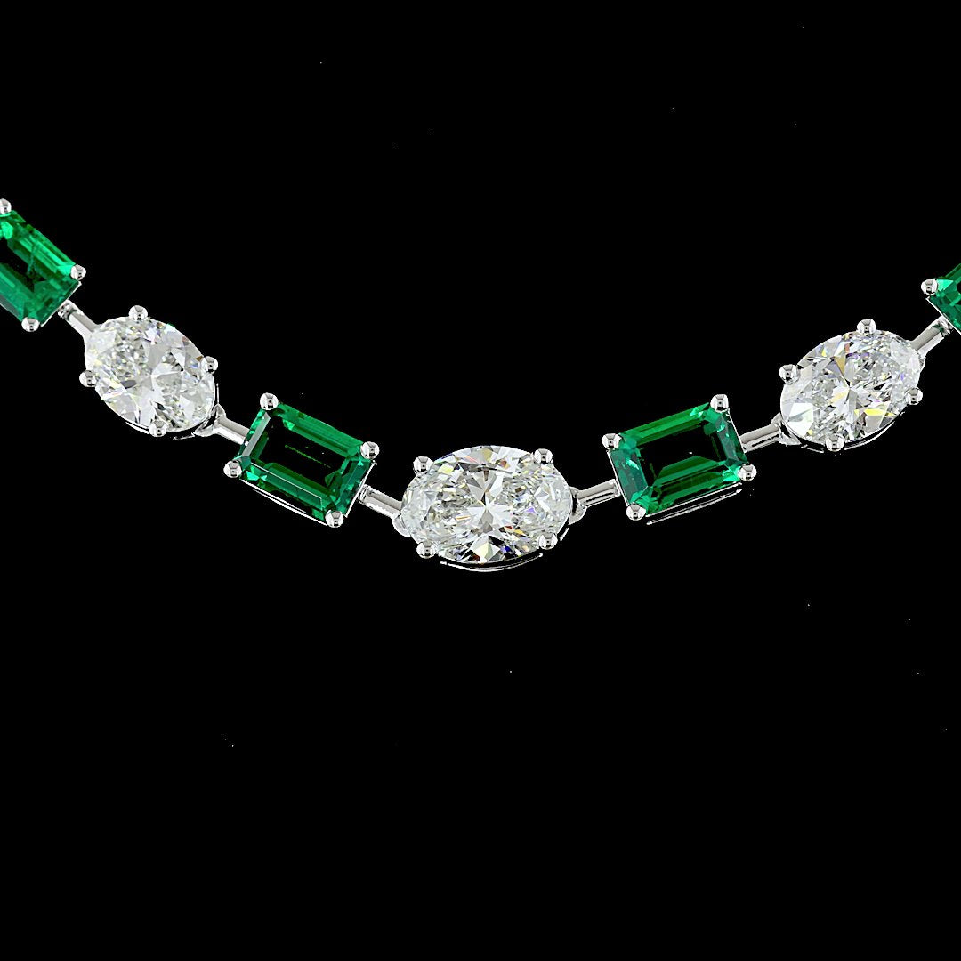 14kt White Gold Lab Diamond And Green Emerald Tennis Necklace