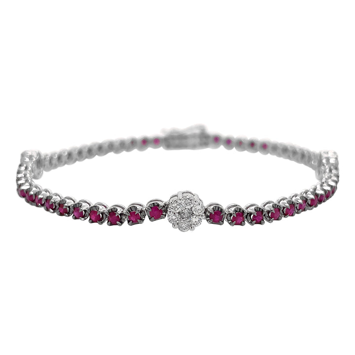 18kt White Gold Diamond and Ruby Tennis Bracelet.