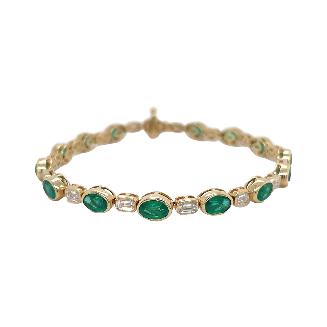 18kt Yellow Gold Diamond and Green Emerald Tennis Bracelet