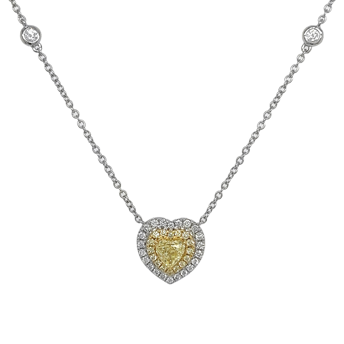 18kt White Gold Diamond and Yellow Diamond Heart Pendant