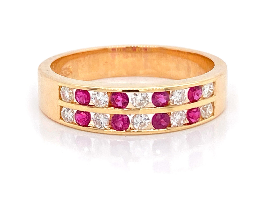 14kt Yellow Gold Diamond And Ruby Band