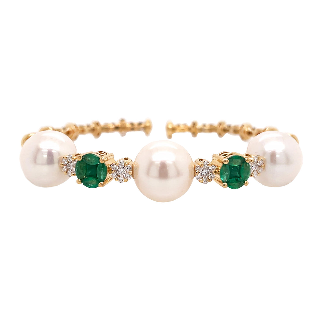 18Kt Yellow Gold Diamond Green Emerald and South Sea Pearl