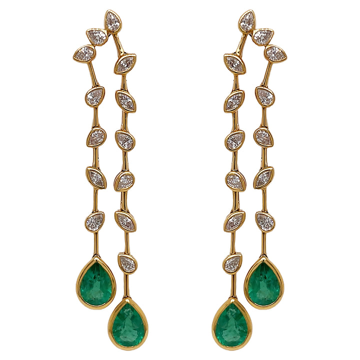 18kt Yellow Gold Diamond and Green Emerald Earrings.