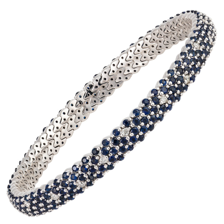 18kt White Gold Diamond and Blue Sapphire Stretchy Bangle