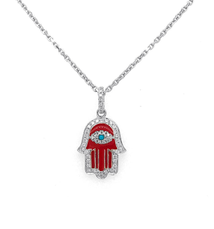 14kt White Gold Diamond Hamsa Pendant