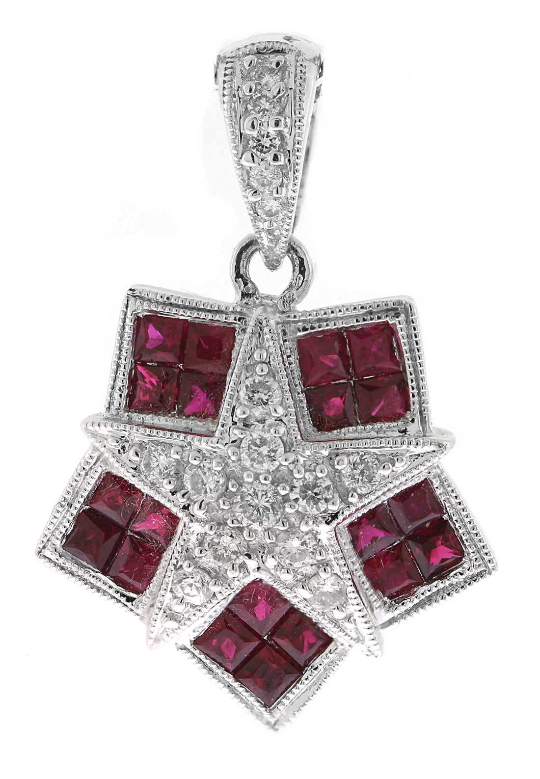 18kt White Gold Diamond And Ruby Pendant