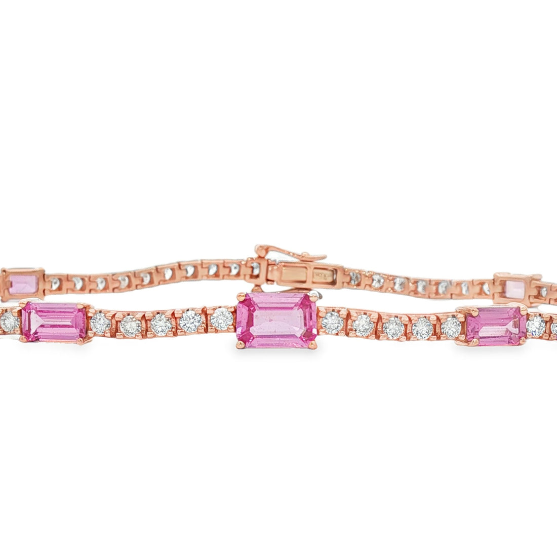 18kt Rose Gold Diamond And Pink Sapphire Tennis Bracelet