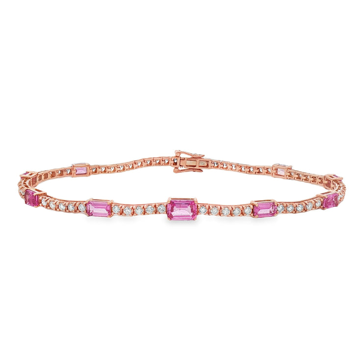 18kt Rose Gold Diamond And Pink Sapphire Tennis Bracelet