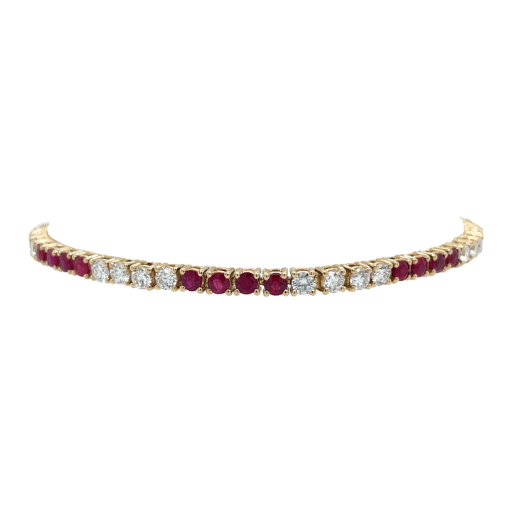 18kt Yellow Gold Diamond and Ruby Tennis Bracelet