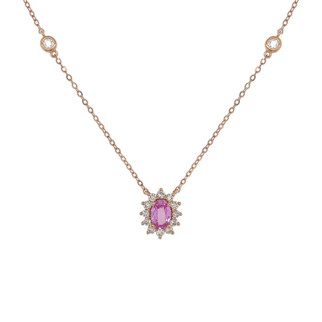 18kt Rose Gold Diamond and Pink Sapphire Pendant
