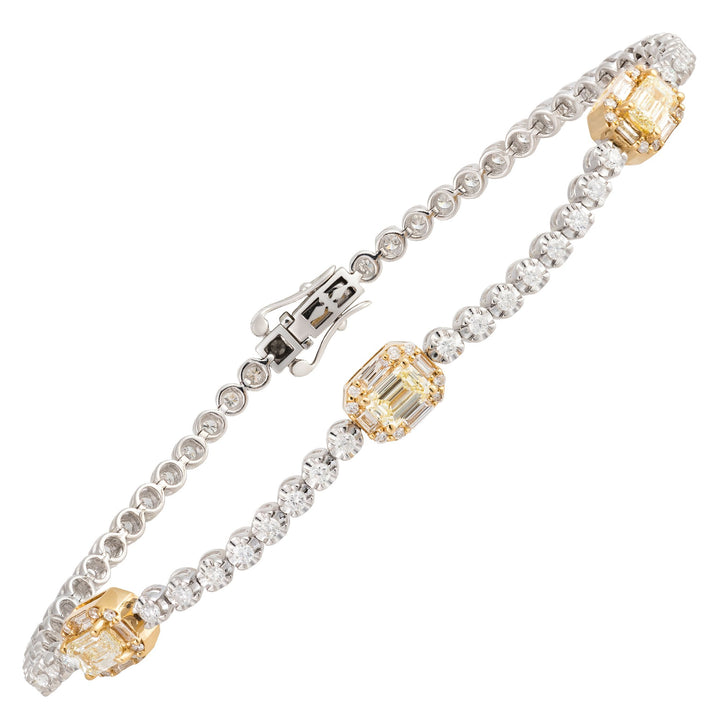 18kt Whitw and Yellow Gold Diamond and Yellow Diamond Tennis Bracelet