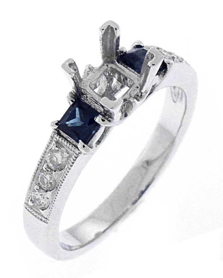 18kt White Gold Diamond And Sapphire Semi Mount