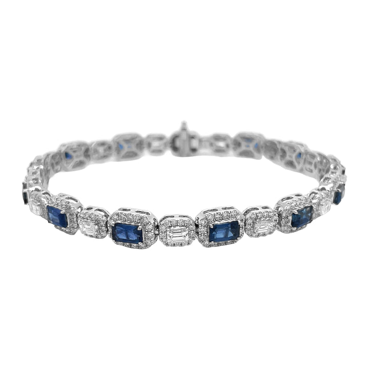18kt White Gold Diamond and Blue Sapphire Bracelet