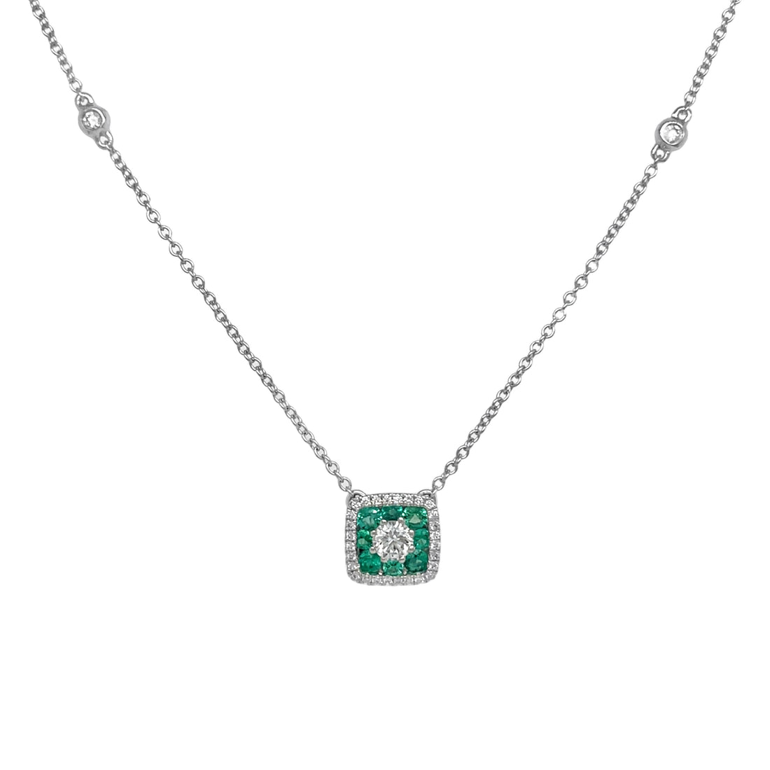 18kt White Gold Diamond and Green Emerald Pendant