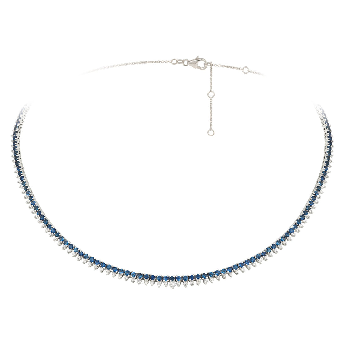 18kt White Gold Diamond and Blue Sapphire Tennis Necklace