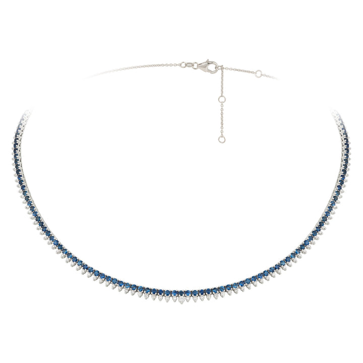18kt White Gold Diamond and Blue Sapphire Tennis Necklace