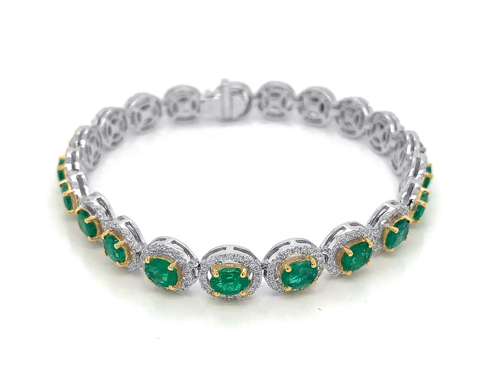 18kt White And Yellow Gold Diamond and Emerald Bracelet