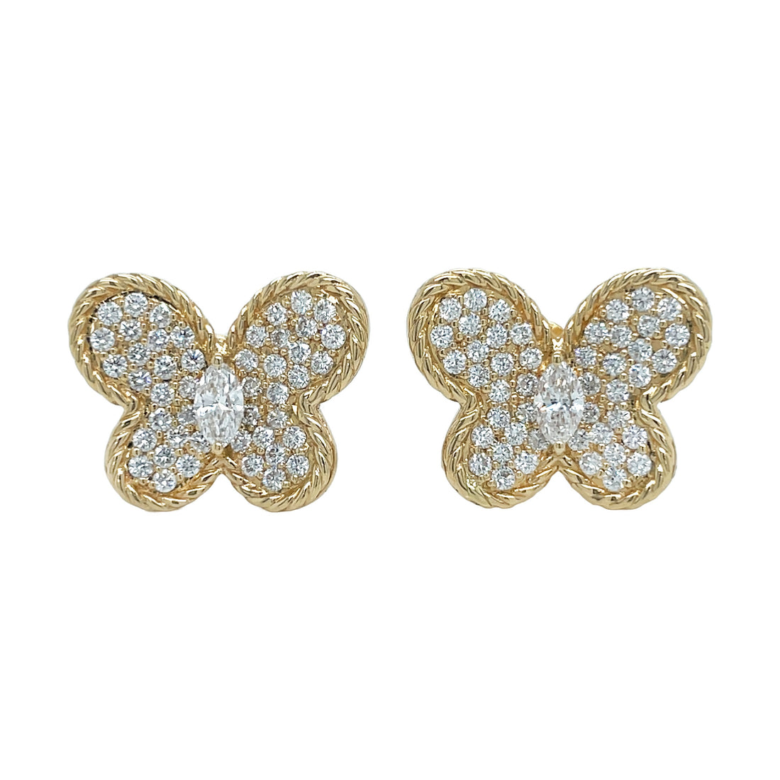 18kt Yellow Gold Diamond Butterfly Earrings