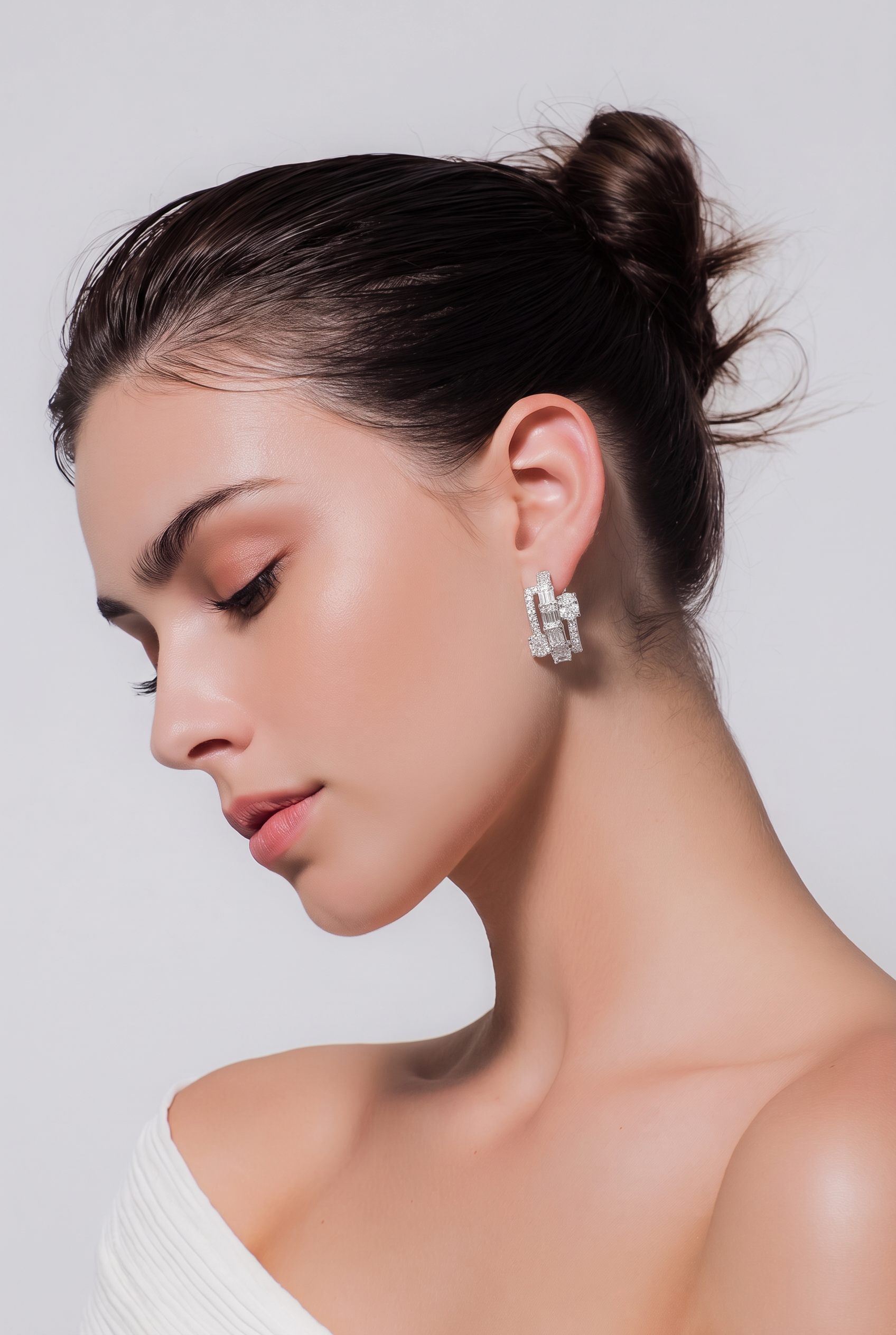 18kt White Gold Lab Diamond Huggie Earrings