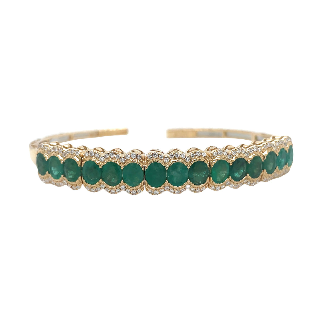 18kt Yellow Gold Diamond and Green Emerald Bangle