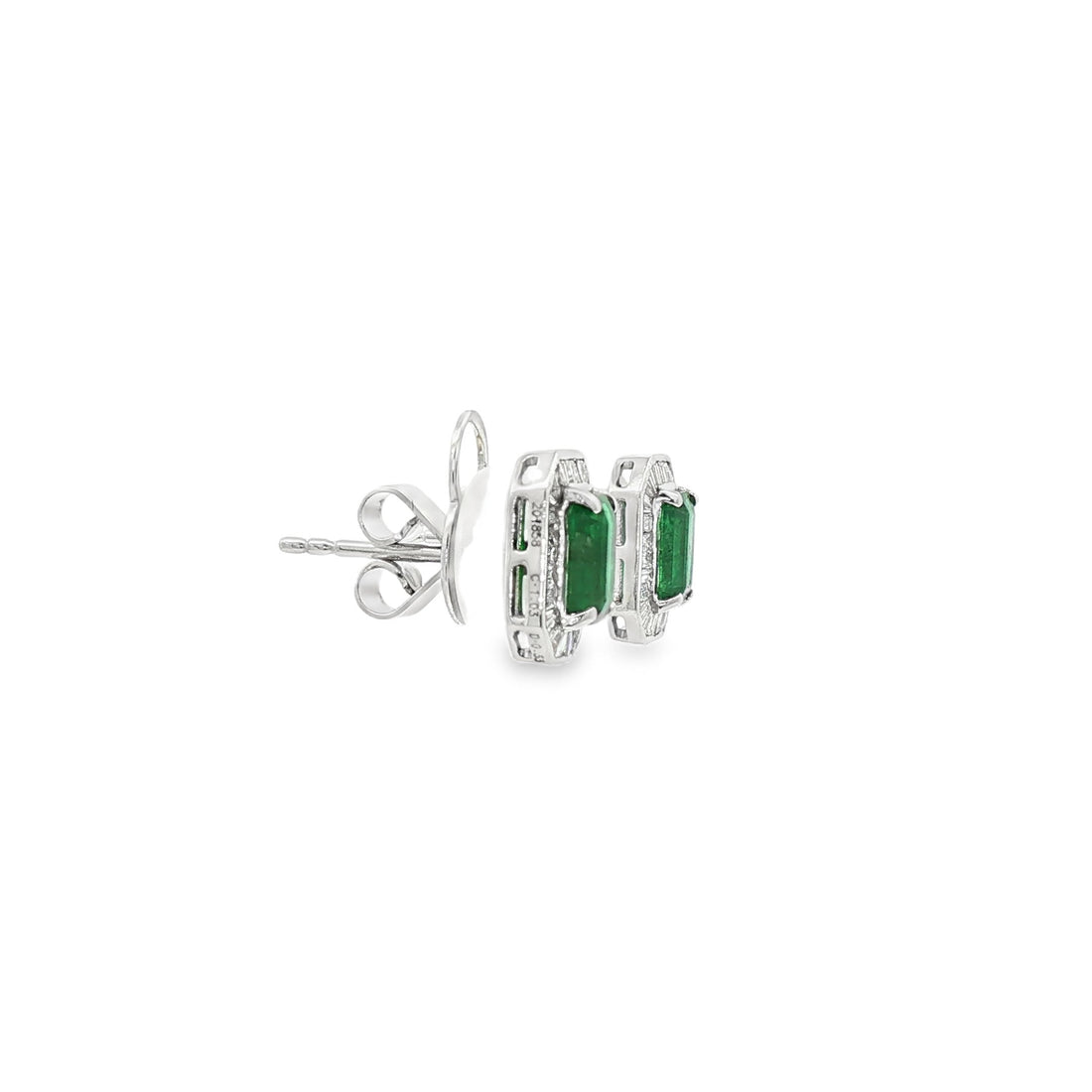 18kt White Gold Diamond And Green Emerald Earrings